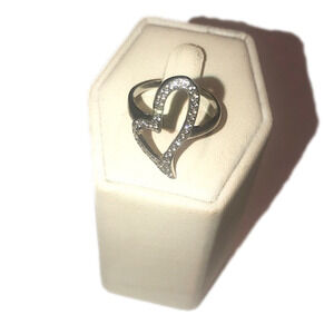 STERLING Silver & White CZ Elongated Heart Ring Sz 6.5